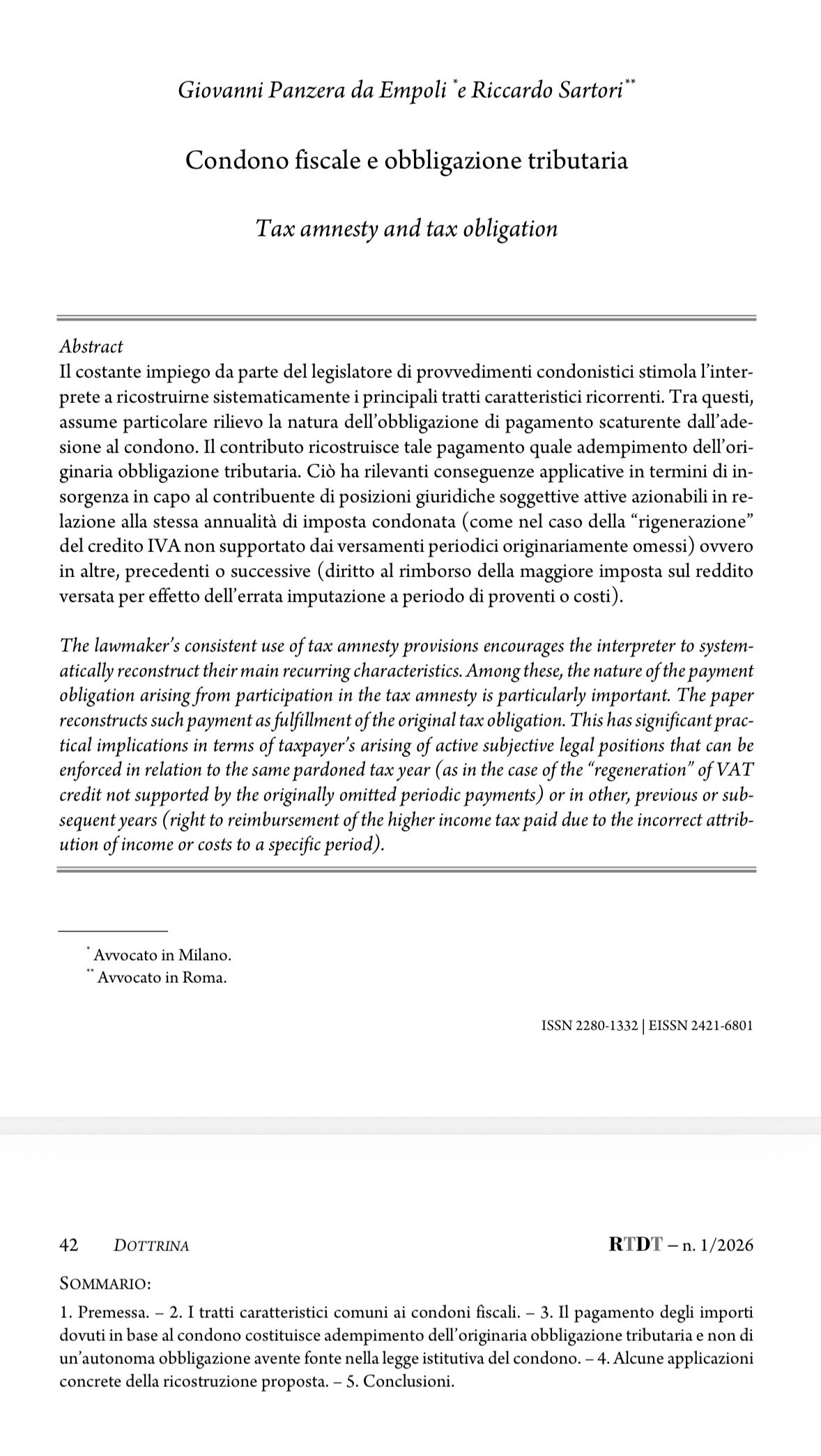 Condono fiscale e obbligazione tributaria